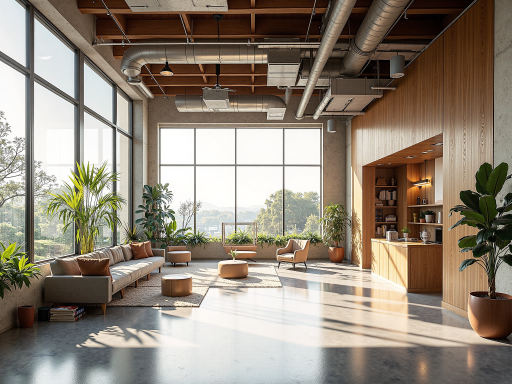 办公室内部场景,现代化办公环境,绿植装饰,茶具摆放,体现茶文化氛围