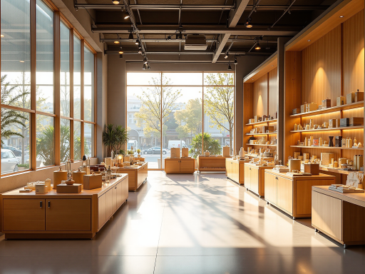 茶文化展览馆内部场景,现代化展示空间,展示着各种茶叶样品和茶具,灯光柔和,营造出温馨的文化氛围